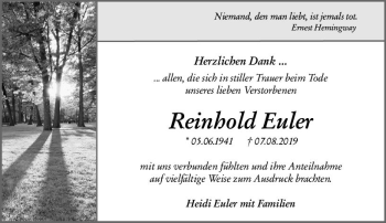 Traueranzeige von Reinhold Euler von vrm-trauer