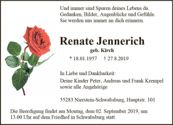 Traueranzeige von Renate Jennerich von vrm-trauer
