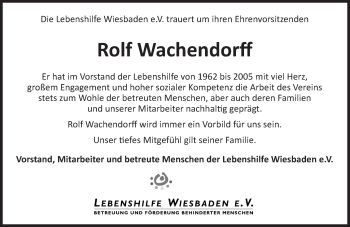 Traueranzeige von Rolf Wachendorff von vrm-trauer