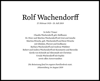 Traueranzeige von Rolf Wachendorff von vrm-trauer