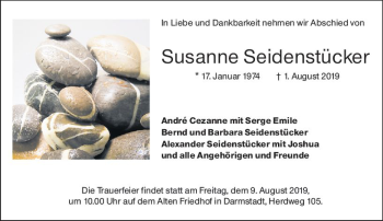 Traueranzeige von Susanne Seidenstücker von vrm-trauer
