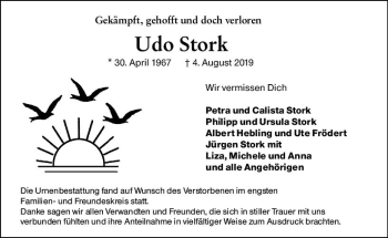 Traueranzeige von Udo Stork von vrm-trauer