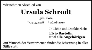 Traueranzeige von Ursula Schroch von vrm-trauer