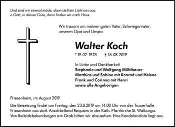 Traueranzeige von Walter Koch von vrm-trauer