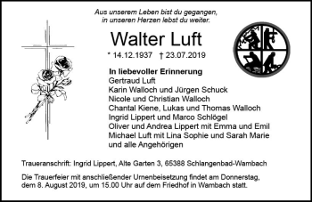 Traueranzeige von Walter Luft von vrm-trauer