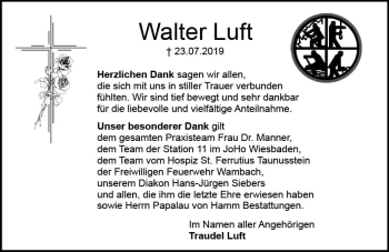 Traueranzeige von Walter Luft von vrm-trauer