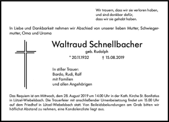 Traueranzeige von Waltraud Schnellbacher von vrm-trauer