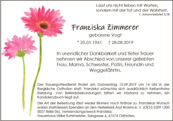 Traueranzeige von franiska Zimmerer von vrm-trauer