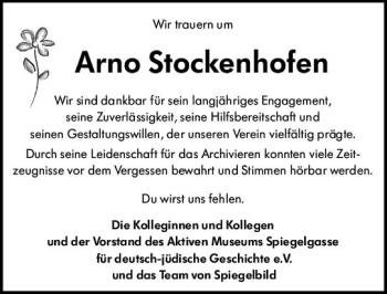 Traueranzeige von Arno Stockenhofen von vrm-trauer