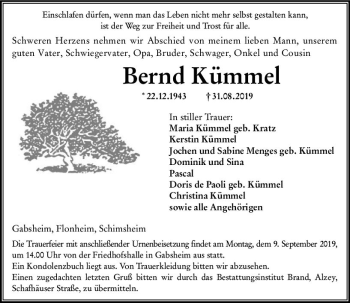 Traueranzeige von Bernd Kümmel von vrm-trauer