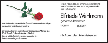 Traueranzeige von Elfriede Wehlmann von vrm-trauer