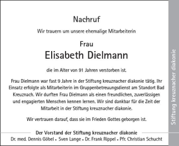 Traueranzeige von Elisabeth Dielmann von vrm-trauer