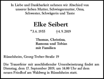 Traueranzeige von Elke Seibert von vrm-trauer