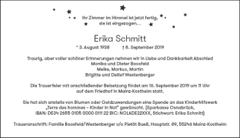 Traueranzeige von Erika Schmitt von vrm-trauer