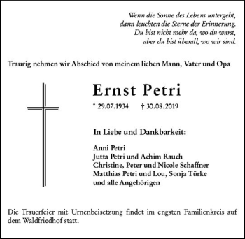 Traueranzeige von Ernst Petri von vrm-trauer