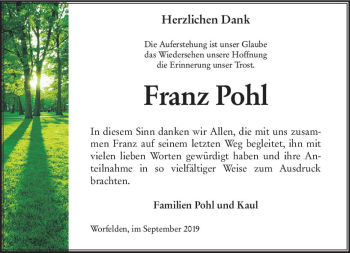 Traueranzeige von Franz Pohl von vrm-trauer
