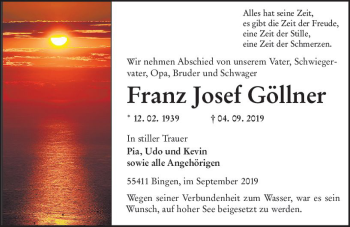 Traueranzeige von Franz Josef Göllner von vrm-trauer