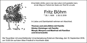 Traueranzeige von Fritz Böhm von vrm-trauer