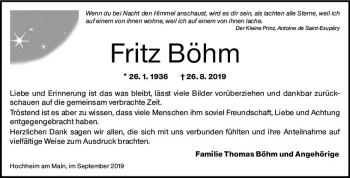 Traueranzeige von Fritz Böhm von vrm-trauer
