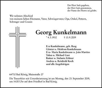 Traueranzeige von Georg Kunkelmann von vrm-trauer