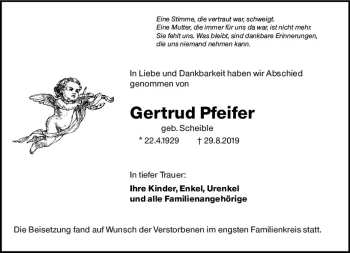 Traueranzeige von Gertrud Pfeifer von vrm-trauer