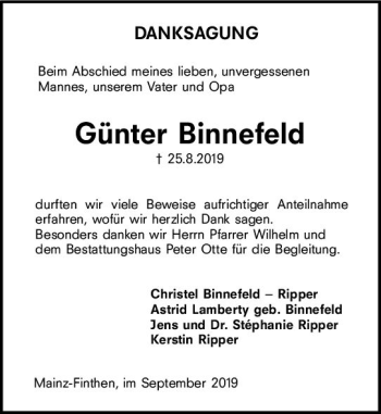 Traueranzeige von Günter Binnefeld von vrm-trauer