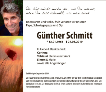 Traueranzeige von Günther Schmitt von vrm-trauer