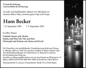 Traueranzeige von Hans Becker von vrm-trauer