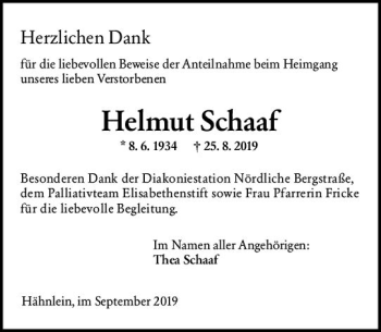Traueranzeige von Helmut Schaaf von vrm-trauer