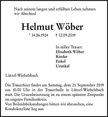 Traueranzeige von Helmut Wöber von vrm-trauer