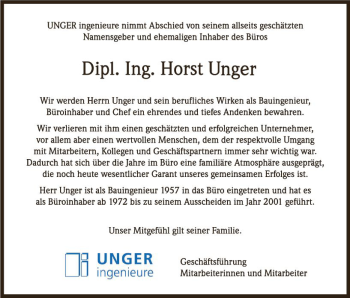 Traueranzeige von Horst Unger von vrm-trauer