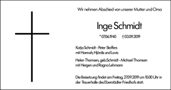 Traueranzeige von Inge Schmidt von vrm-trauer