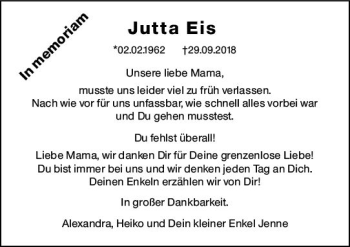 Traueranzeige von Jutta Eis von vrm-trauer