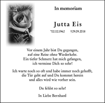Traueranzeige von Jutta Eis von vrm-trauer