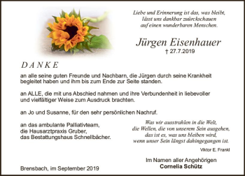 Traueranzeige von Jürgen Eisenhauer von vrm-trauer