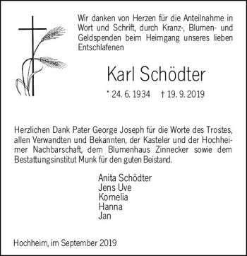 Traueranzeige von Karl Schödter von vrm-trauer