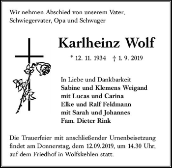 Traueranzeige von Karlheinz Wolf von vrm-trauer
