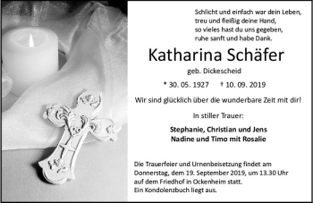 Traueranzeige von Katharina Schäfer von vrm-trauer