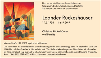Traueranzeige von Leander Rückeshäuser von vrm-trauer