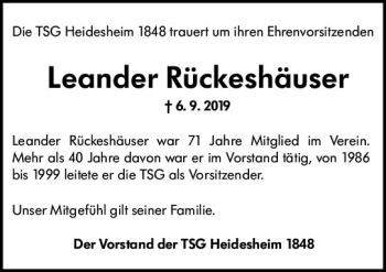 Traueranzeige von Leander Rückeshäuser von vrm-trauer