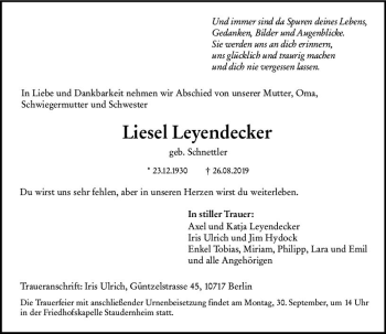 Traueranzeige von Liesel Leyendecker von vrm-trauer