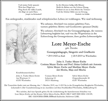 Traueranzeige von Lore Meyer-Esche von vrm-trauer