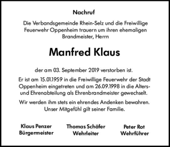 Traueranzeige von Manfred Klaus von vrm-trauer