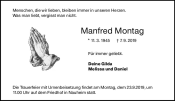 Traueranzeige von Manfred Montag von vrm-trauer