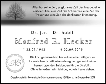 Traueranzeige von Manfred R. Hecker von vrm-trauer