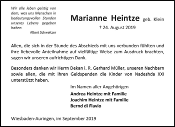 Traueranzeige von Marianne Heintze von vrm-trauer