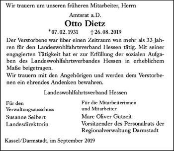 Traueranzeige von Otto Dietz von vrm-trauer