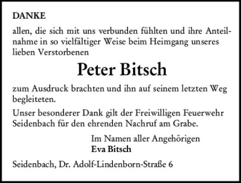Traueranzeige von Peter Bitsch von vrm-trauer
