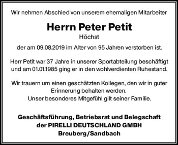 Traueranzeige von Peter Petit von vrm-trauer