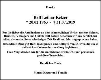 Traueranzeige von Ralf Lothar Ketzer von vrm-trauer